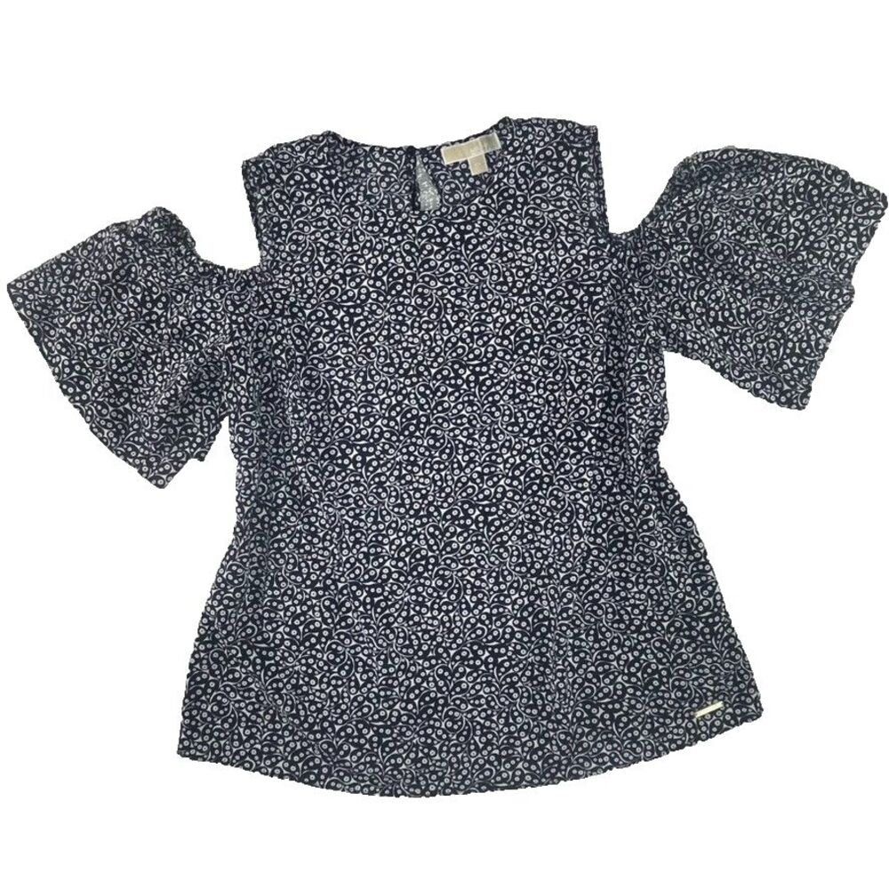 Michael Kors Cold Shoulder Top Navy White Paisley Womens 0X Summer Stretch 14 16